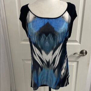 Tristan Blue and Black Abstract Blouse